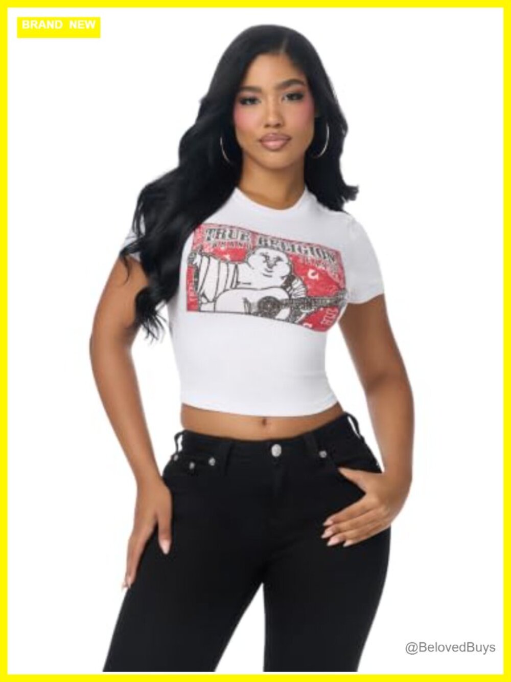 True Religion Crystal Buddha Bandana Cotton Elastane Baby Tee